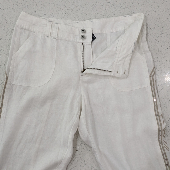 INC International Concepts Woman 100% Linen White Crop Capri Pants Embroidered 8 - Picture 9 of 13